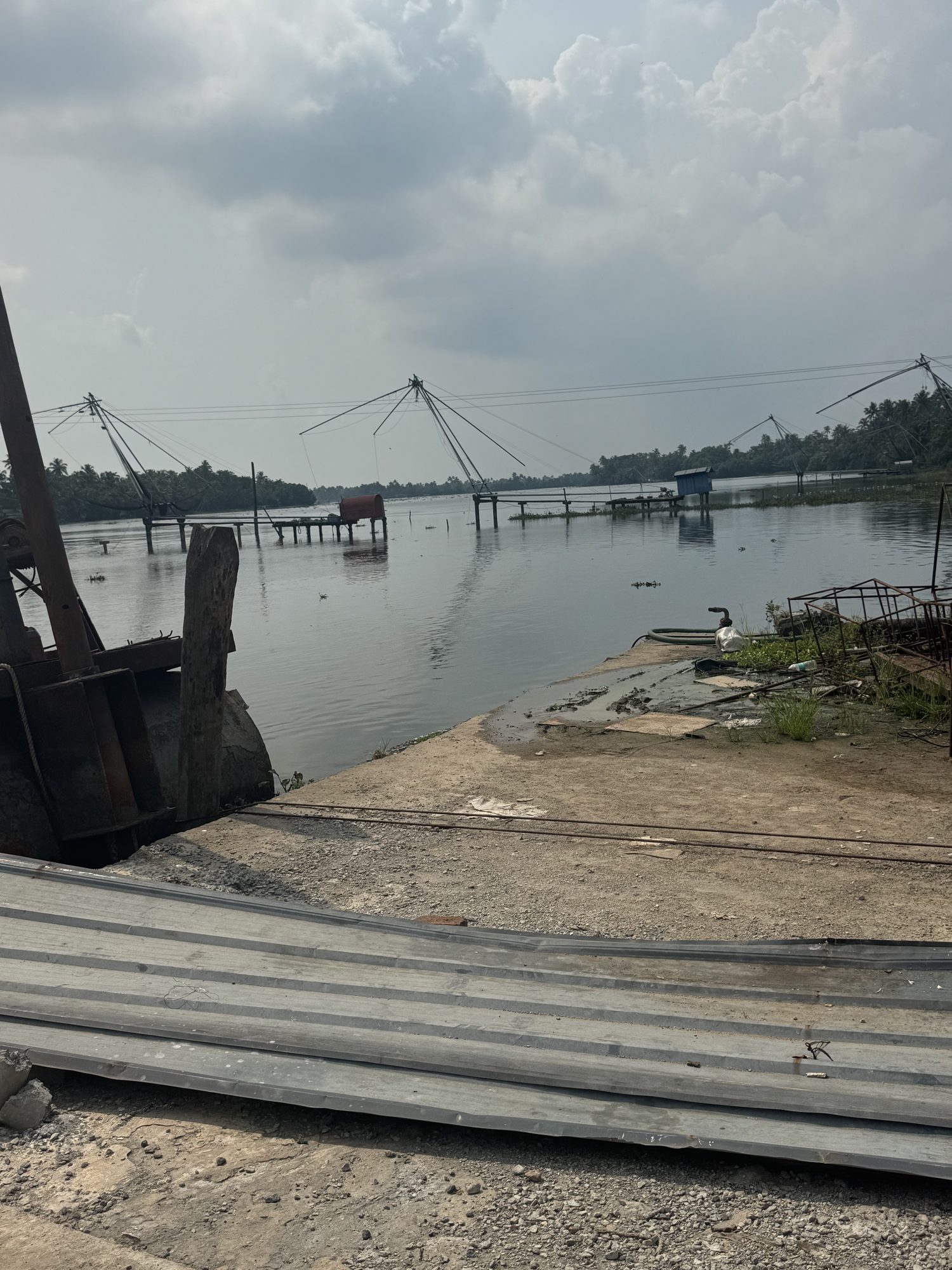 The bridge under construction across the backwaters, seen from the work area