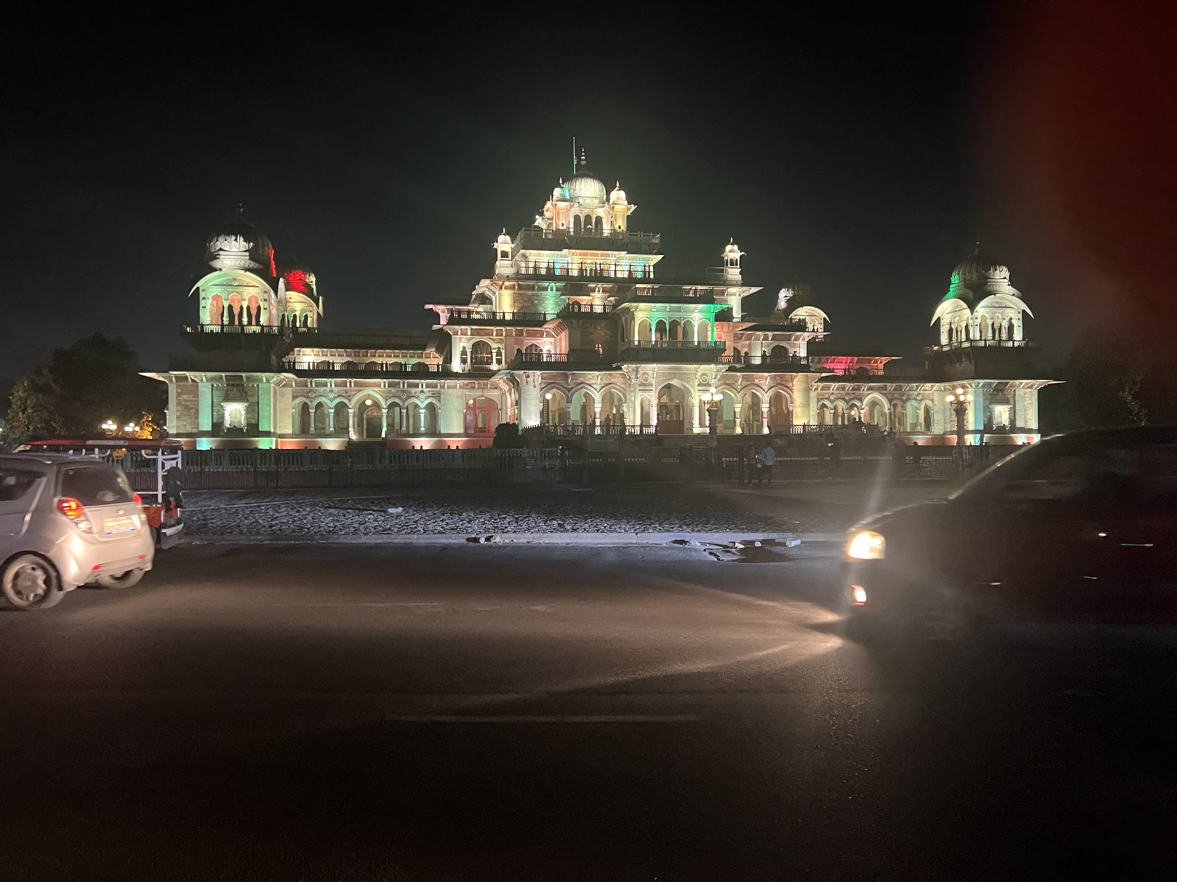 Illuminated haveli at night