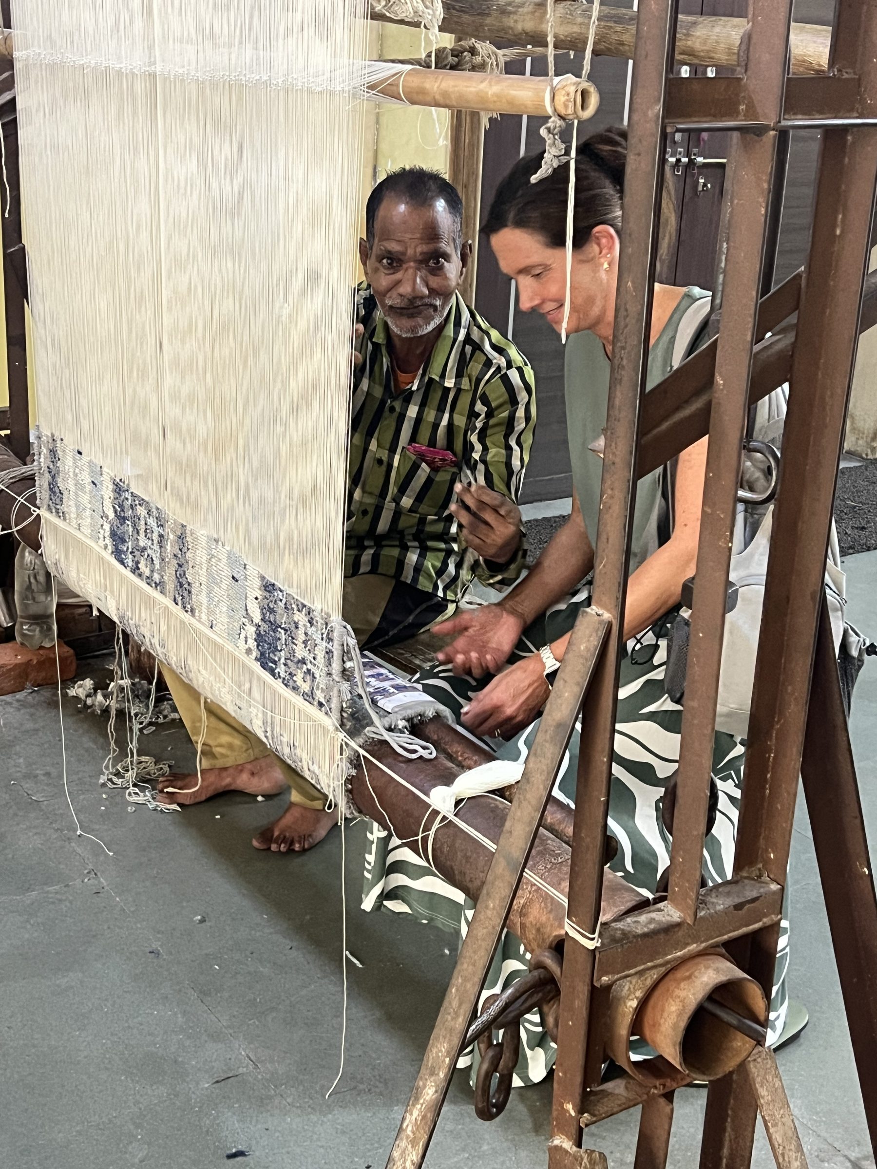 Silk weaver at the loom