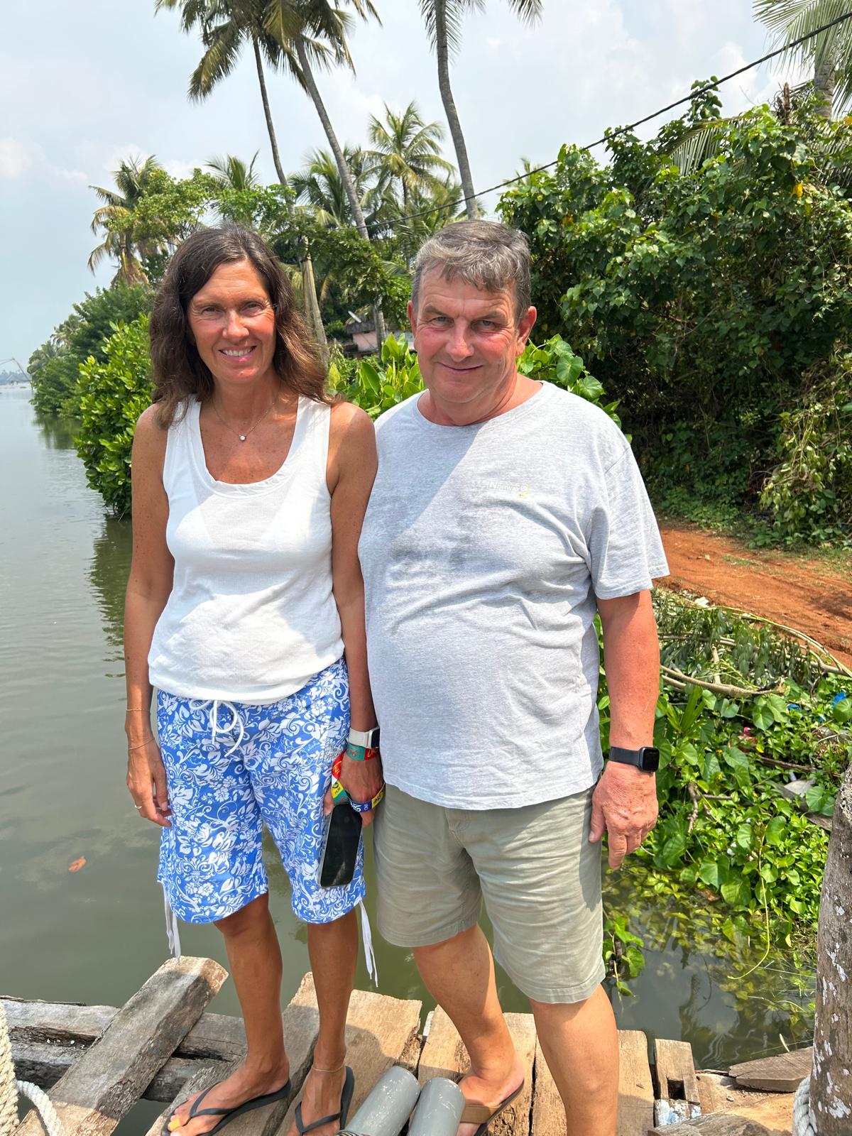 Lottie and Matt beside the Kerala backwaters