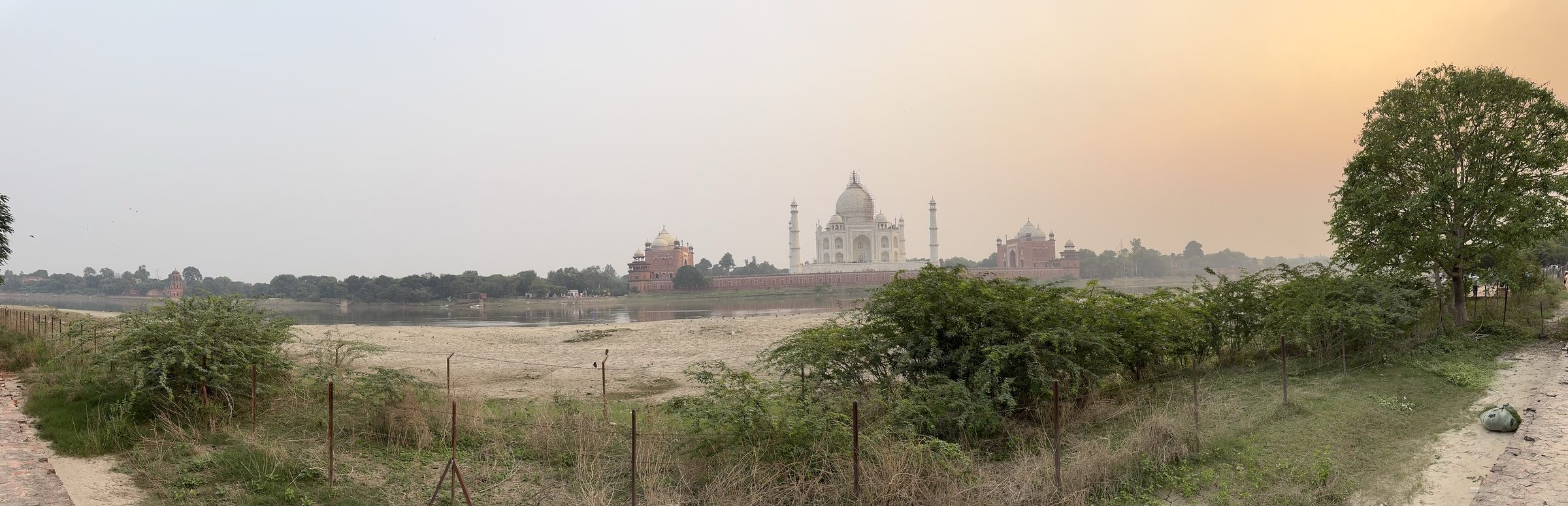 Taj Mahal across the fields