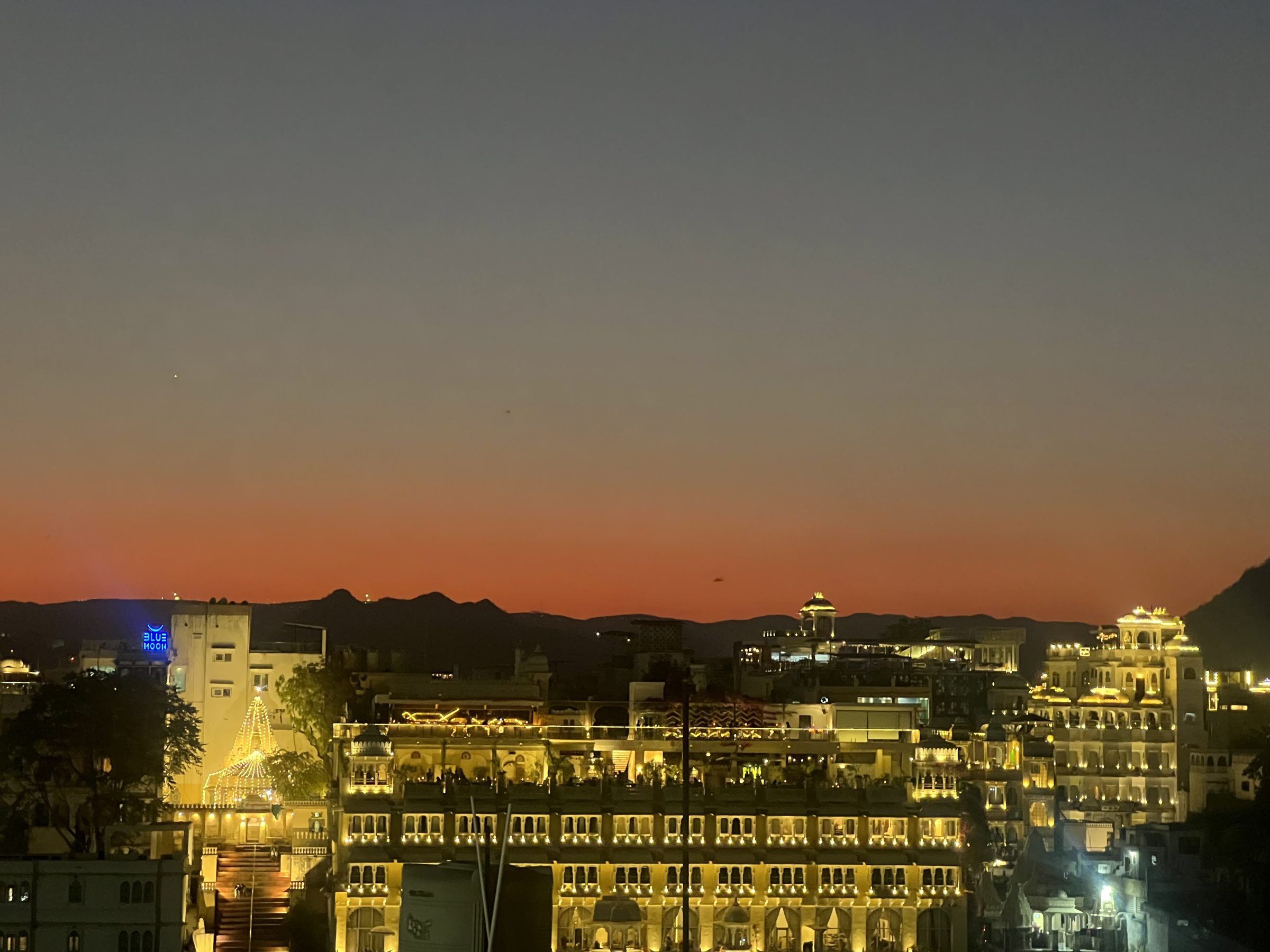Palace lights at dusk