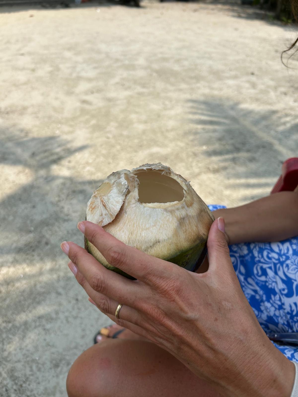 Fresh green coconut in hand